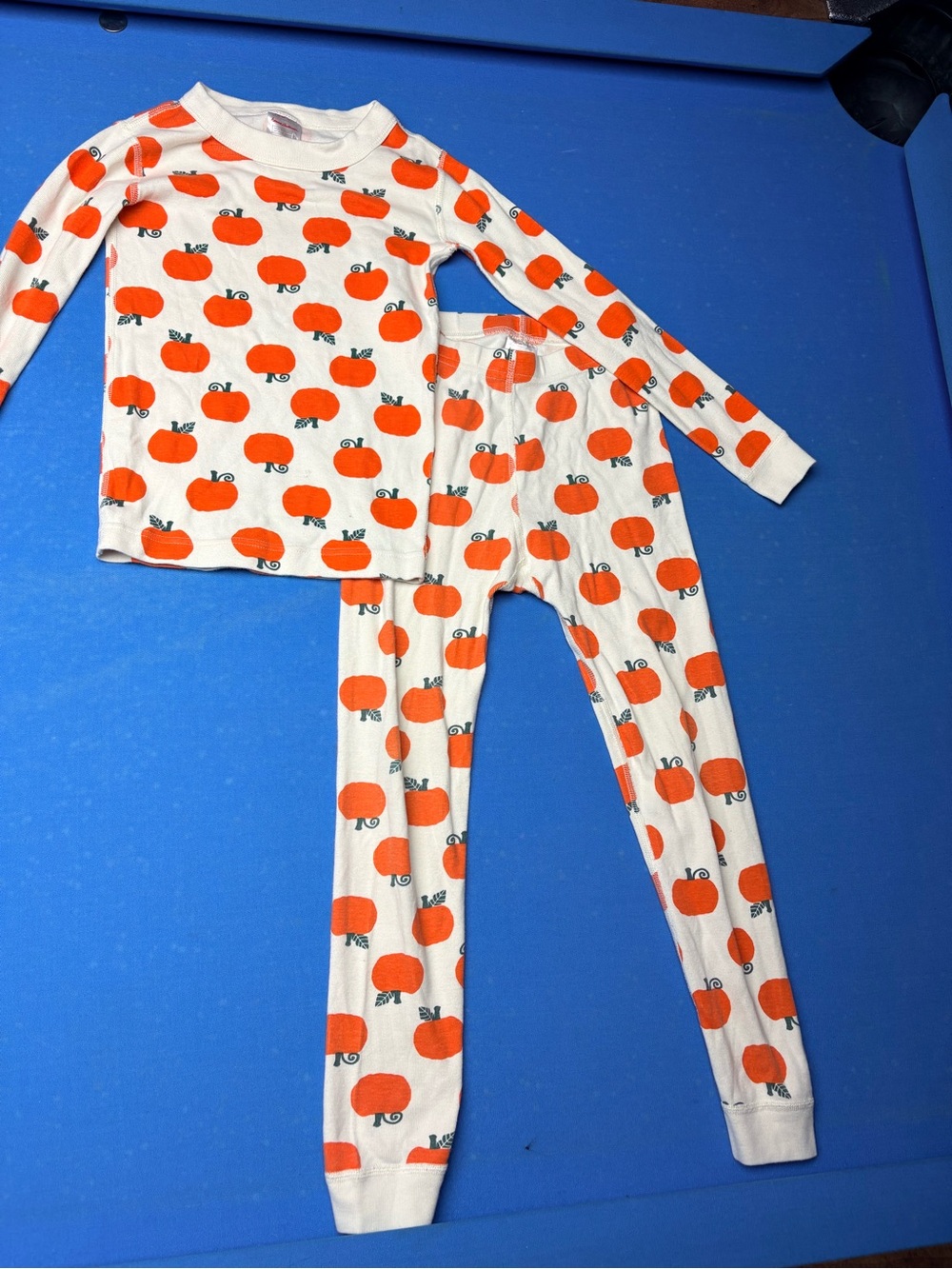 Kids White and Orange Pumpkin Print Pajama Set
